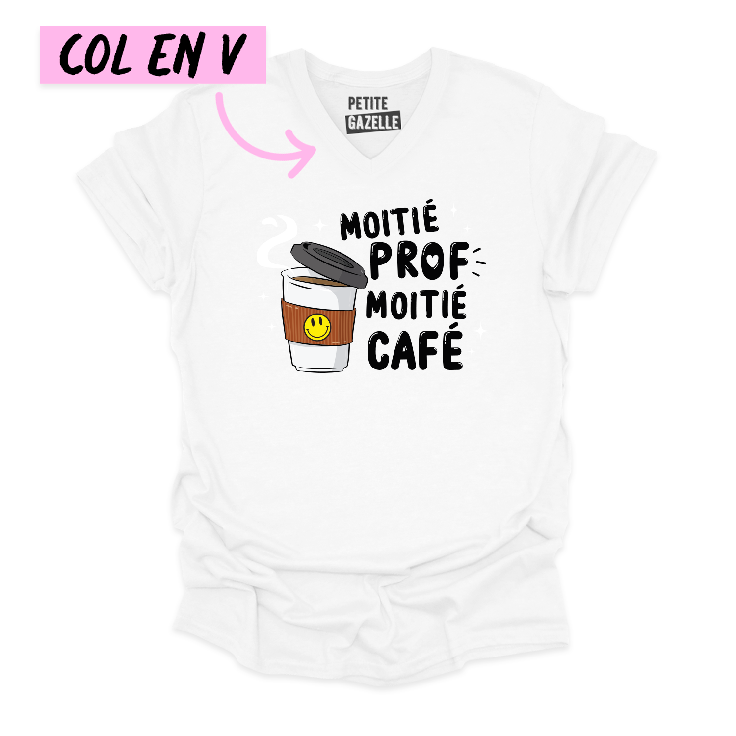 TSHIRT COL en V | Moitié Prof, Moitié Café