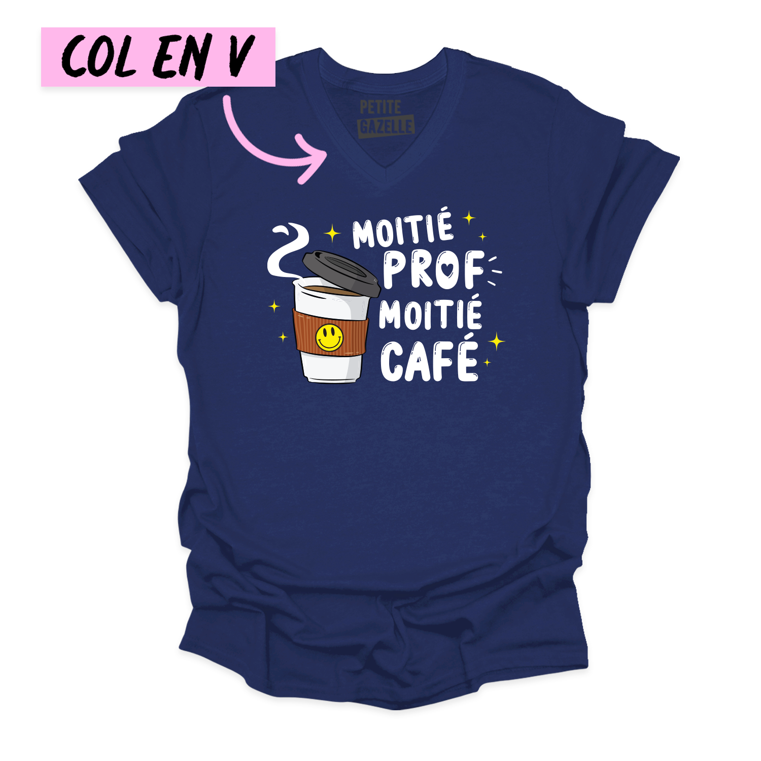 TSHIRT COL en V | Moitié Prof, Moitié Café