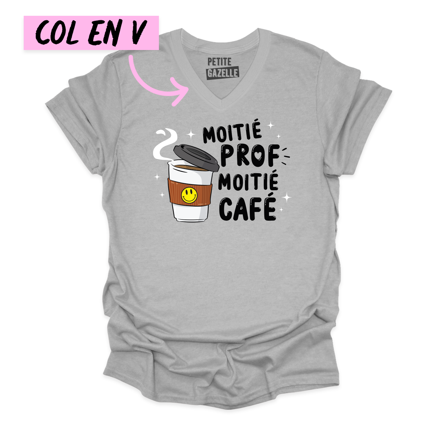 TSHIRT COL en V | Moitié Prof, Moitié Café