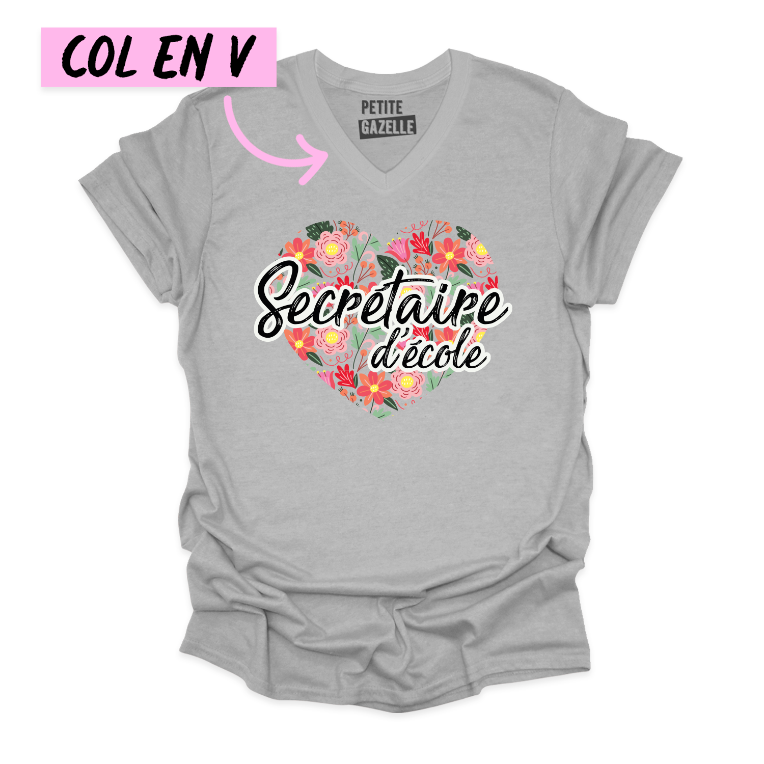 TSHIRT COL en V | Secrétaire Coeurs & Fleurs