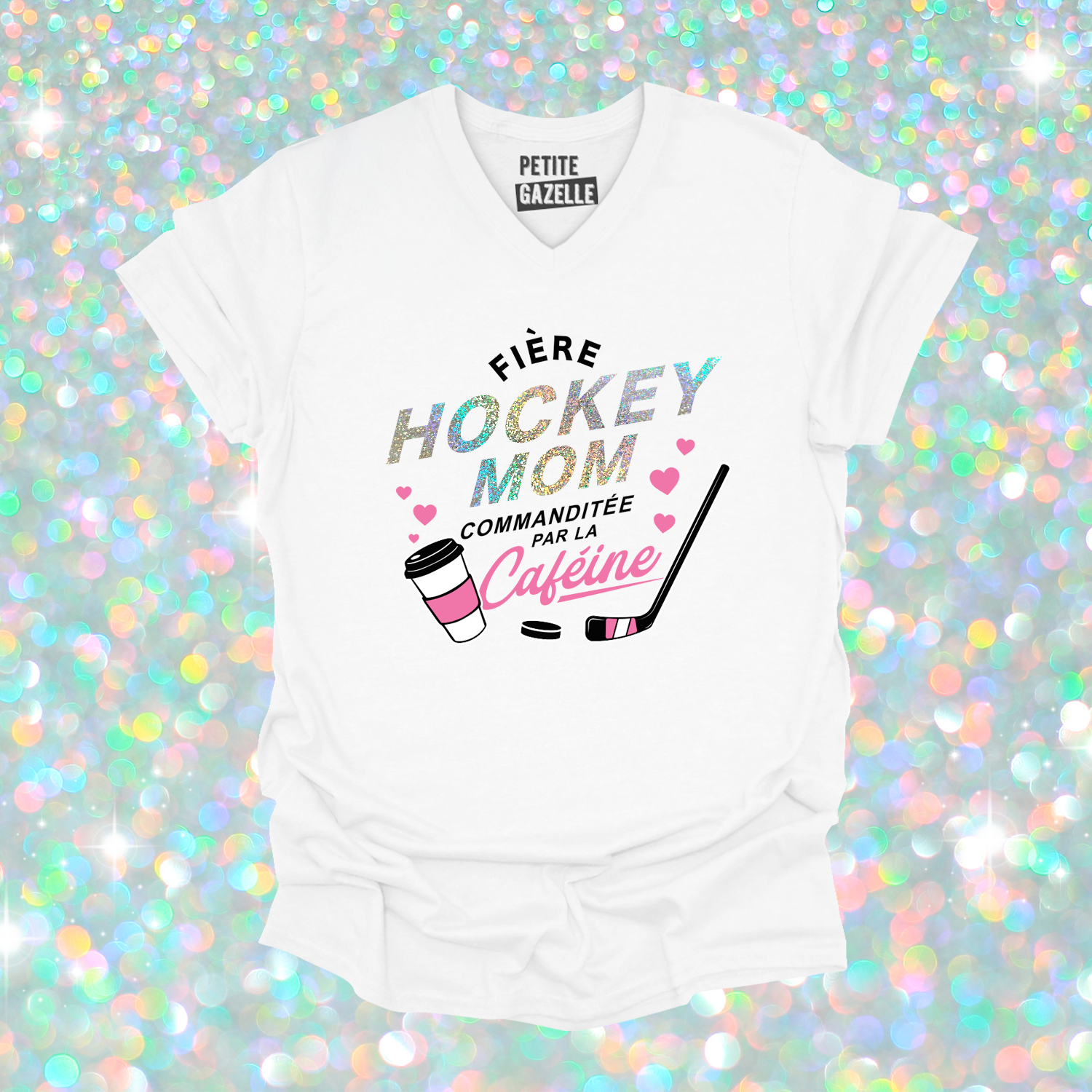 TSHIRT COL en V | Hockey mom (Holographique)
