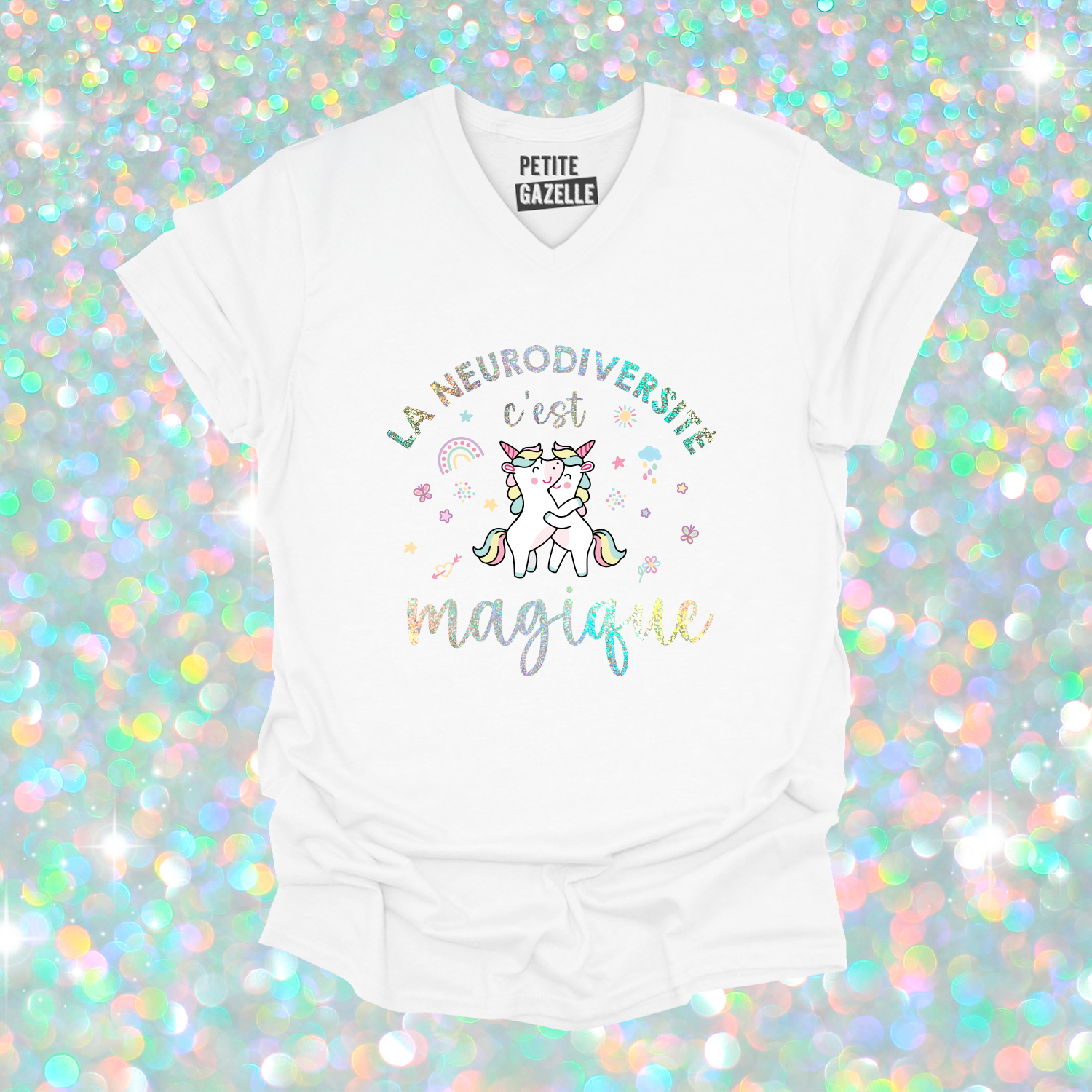 TSHIRT COL en V | La neurodiversité c'est magique (Holographique)