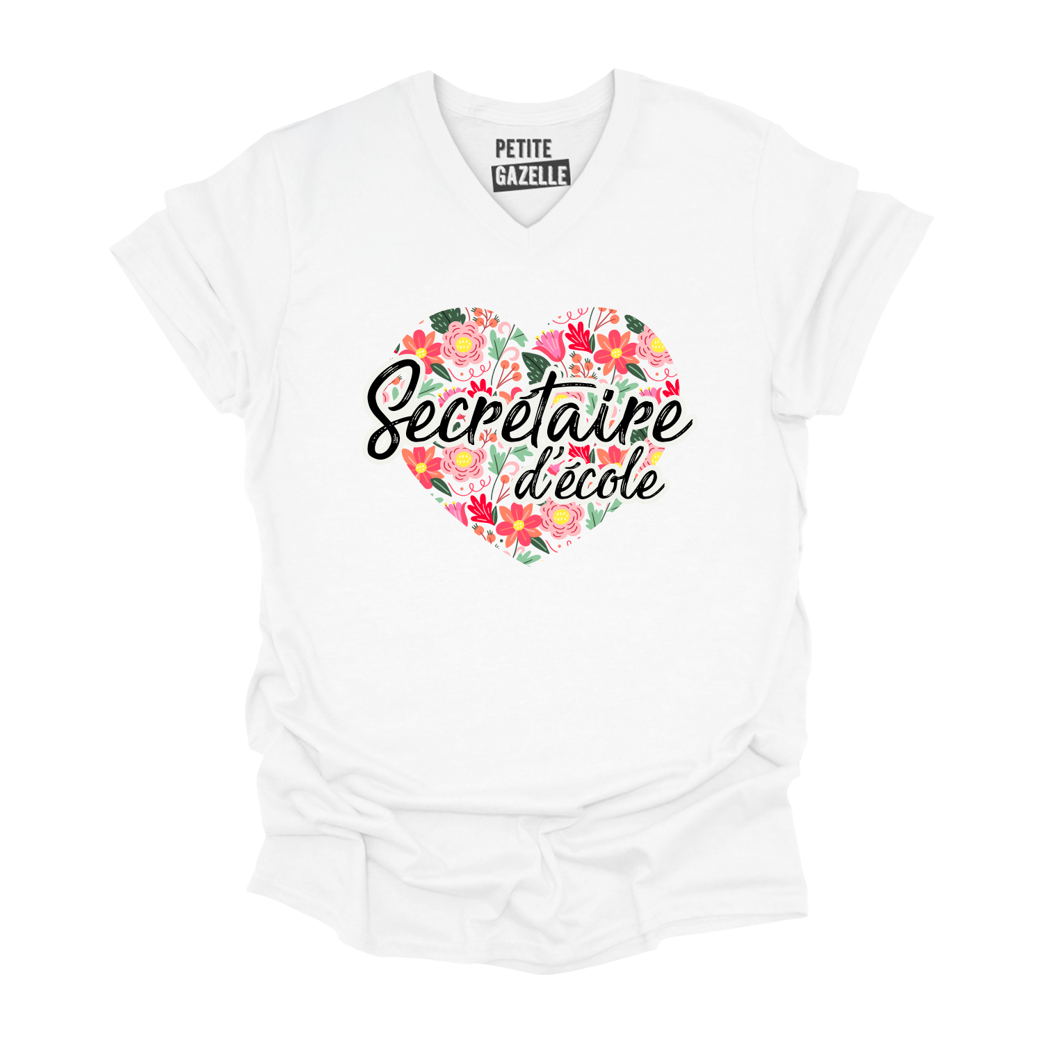 TSHIRT COL en V | Secrétaire Coeurs & Fleurs