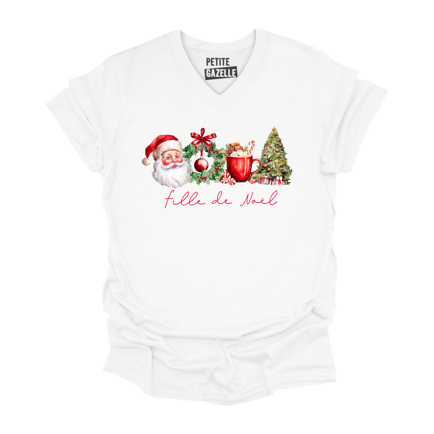 TSHIRT COL en V | Fille de Noël (Couronne)
