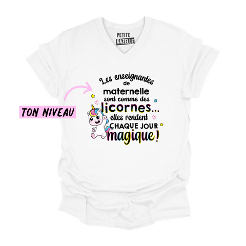 TSHIRT COL en V | Les enseignantes sont comme des licornes