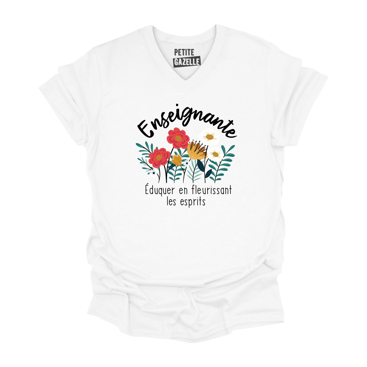 TSHIRT COL en V | Enseignante, Fleurir les esprits
