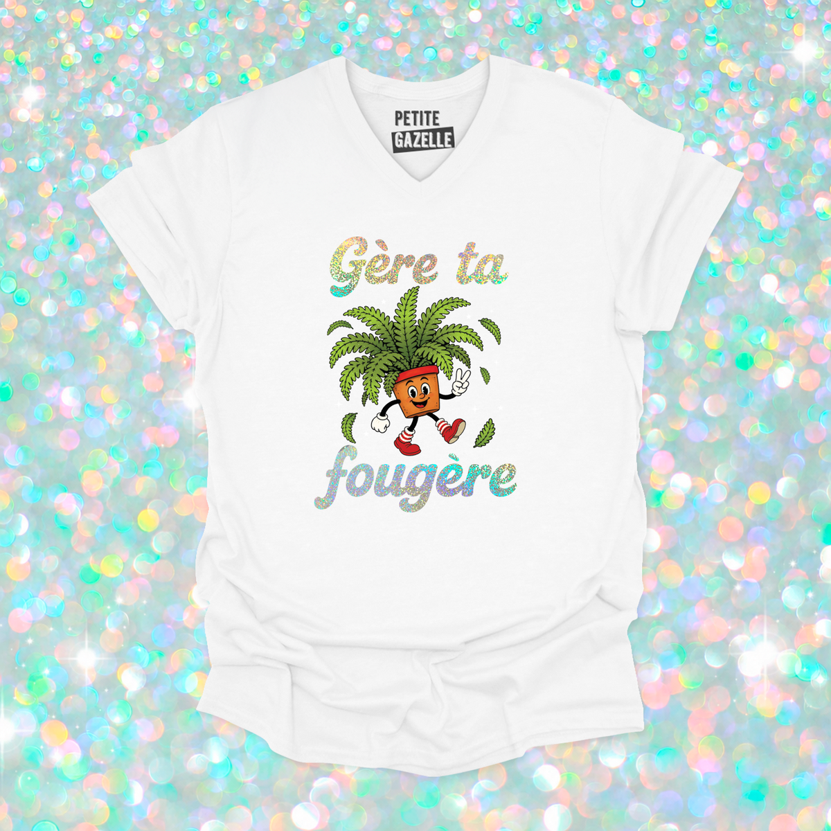 TSHIRT COL en V | Gère ta fougère (Holographique)