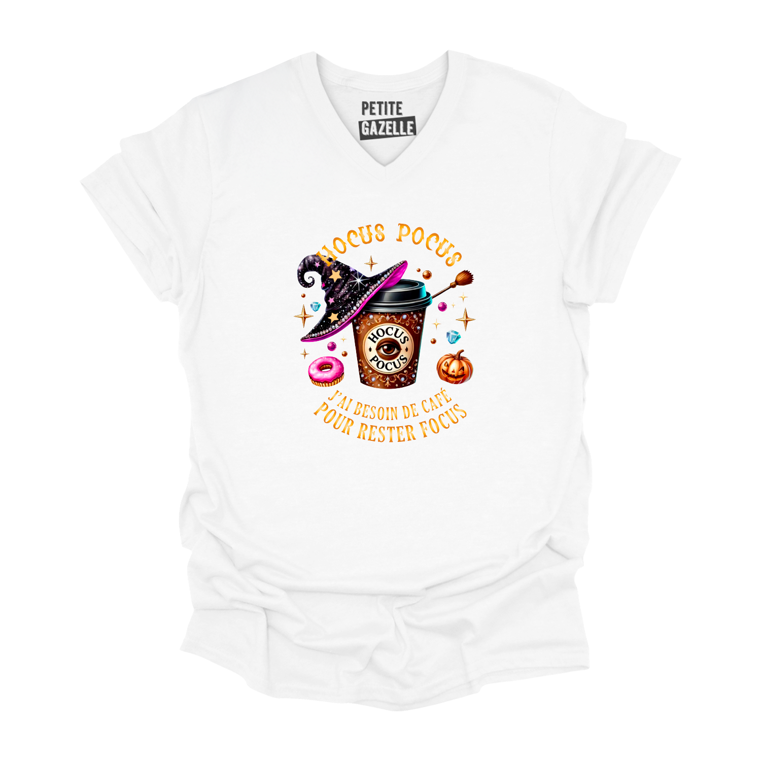 TSHIRT COL en V | Hocus Pocus j'ai besoin de café