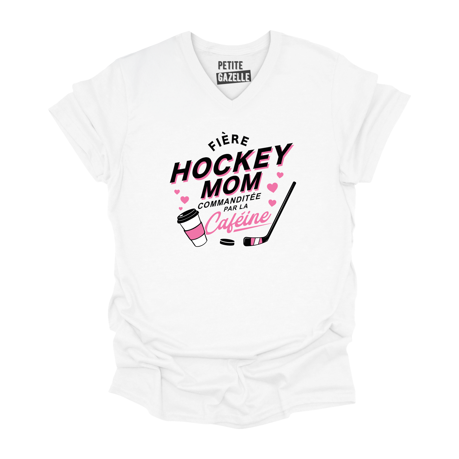 TSHIRT COL en V | Hockey Mom - Commanditée par la caféine
