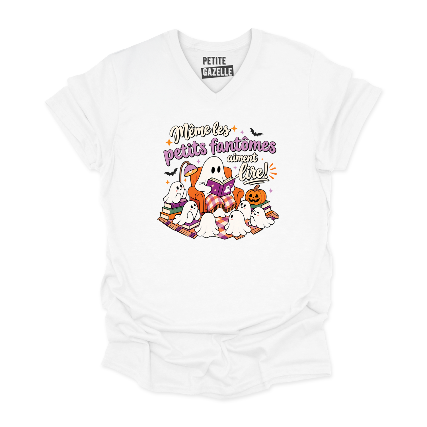 TSHIRT COL en V | Même les petits fantômes aiment lire !