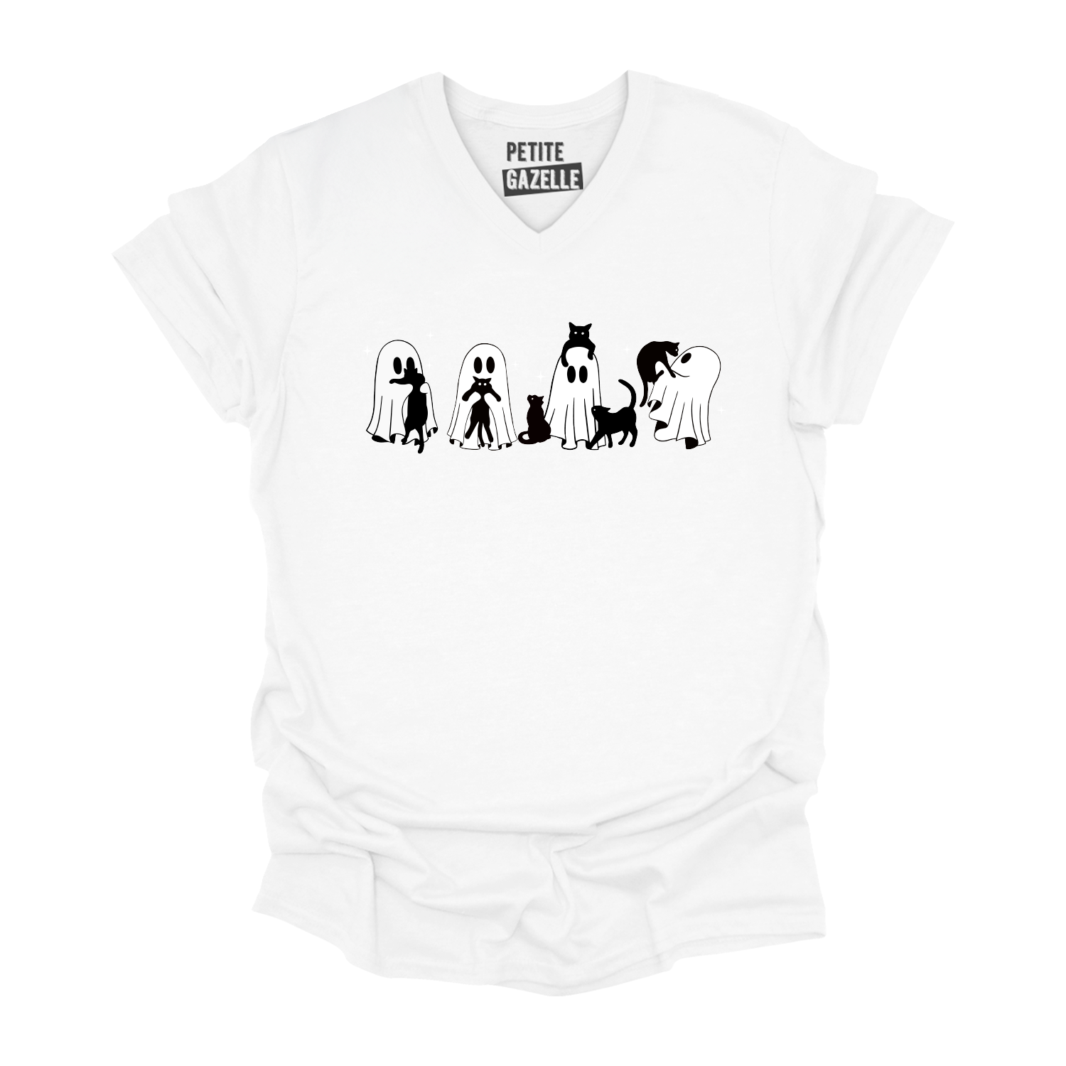 TSHIRT COL en V | Chats & Fantômes