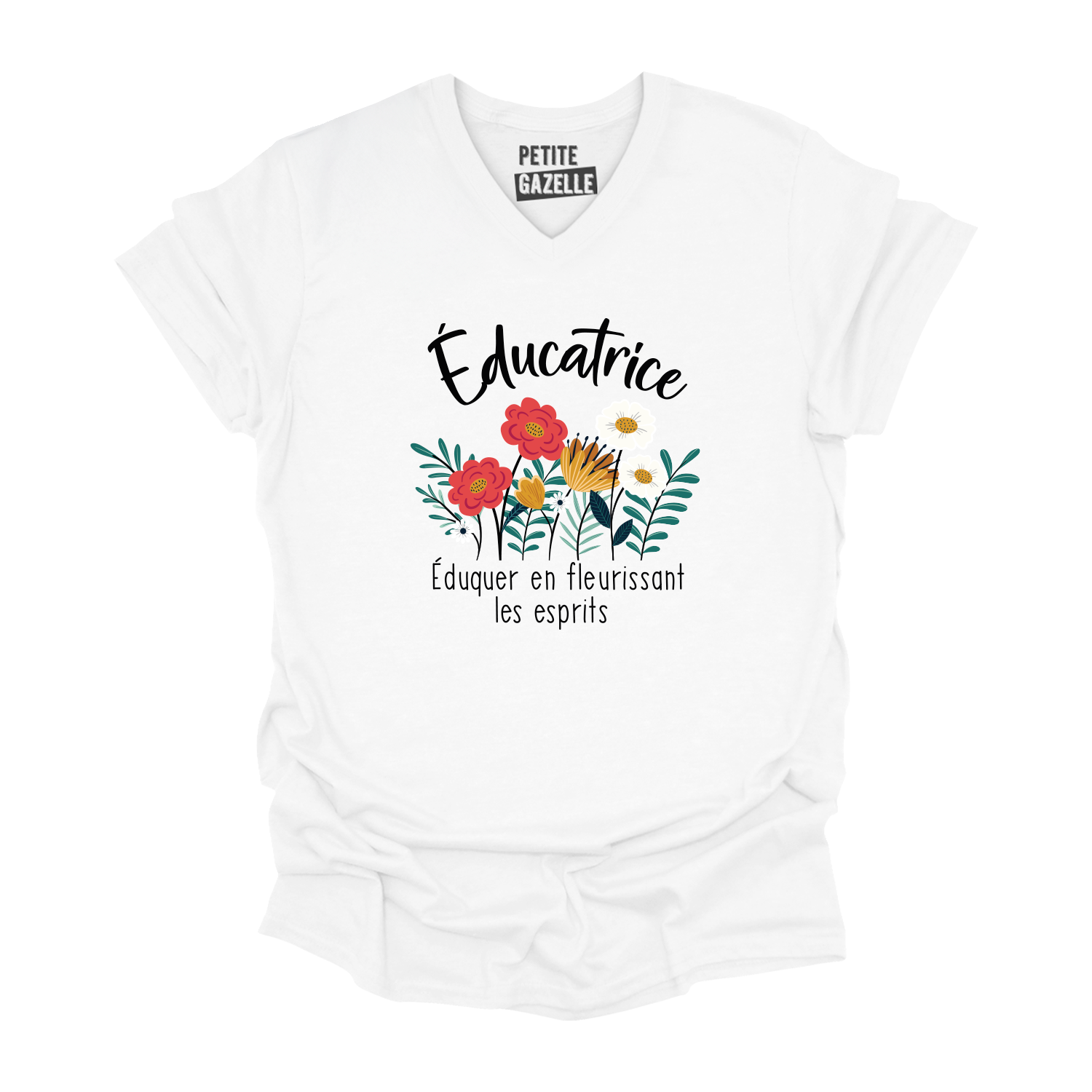 TSHIRT COL en V | Educatrice, Fleurir les esprits