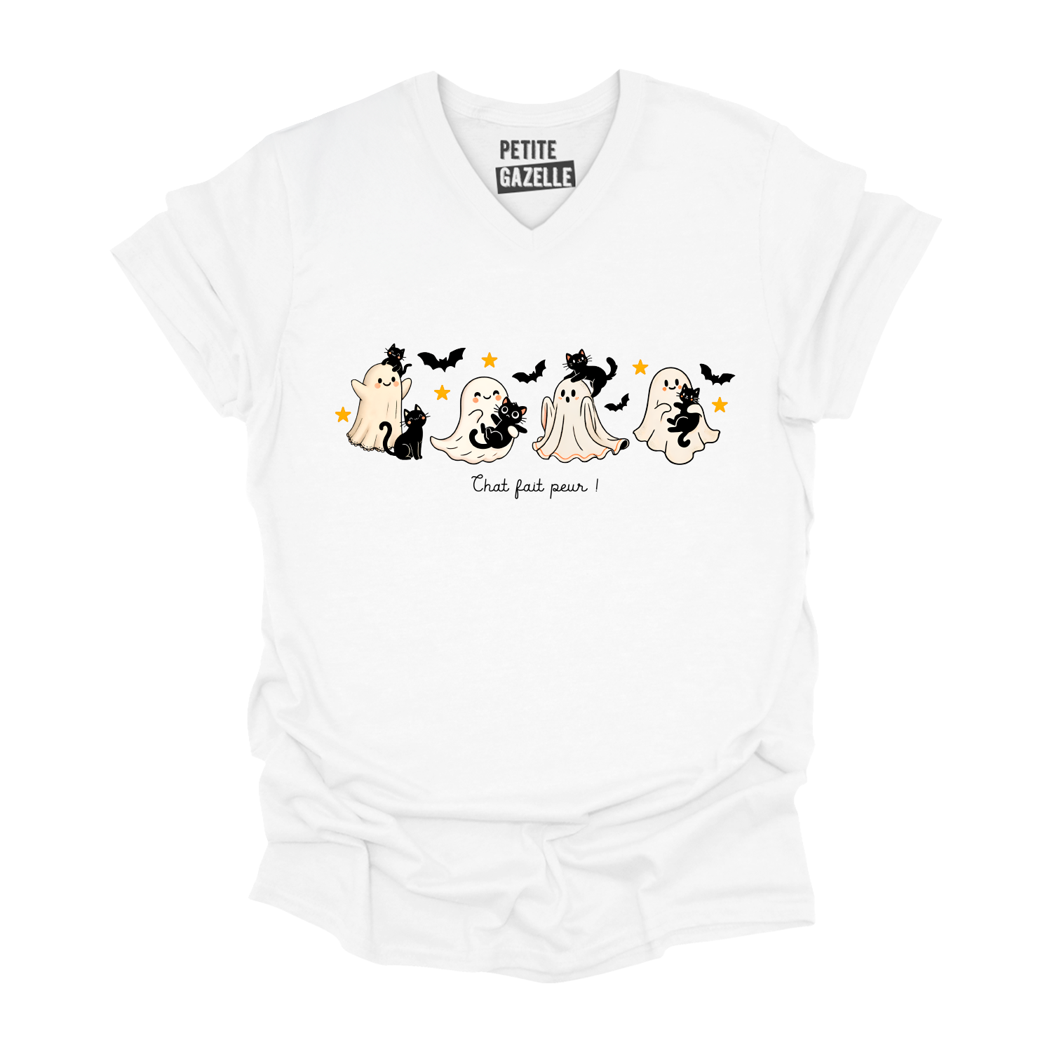 TSHIRT COL en V | Chat fait peur !