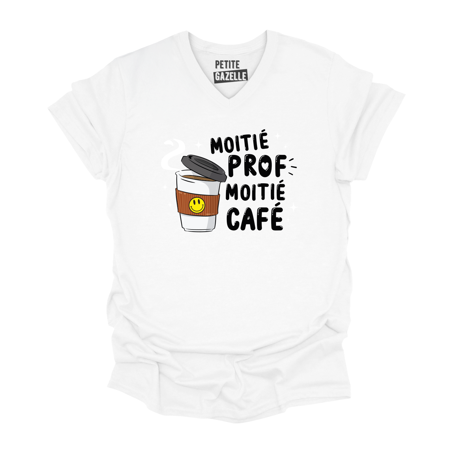 TSHIRT COL en V | Moitié Prof, Moitié Café