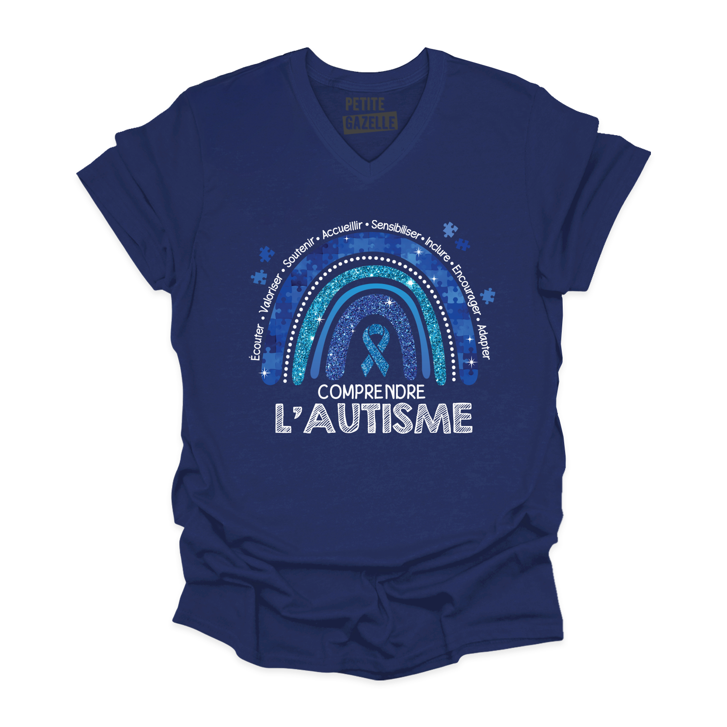 TSHIRT COL en V | Autisme Arc-en-ciel
