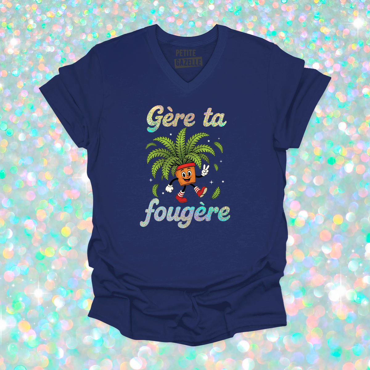 TSHIRT COL en V | Gère ta fougère (Holographique)