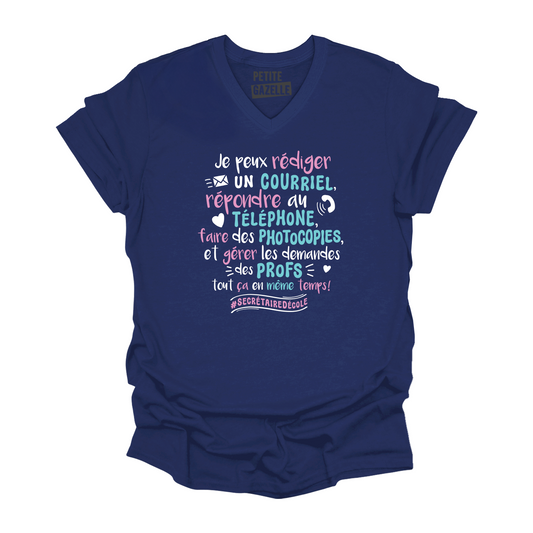 TSHIRT COL en V | Je peux envoyer un courriel, répondre au téléphone ...