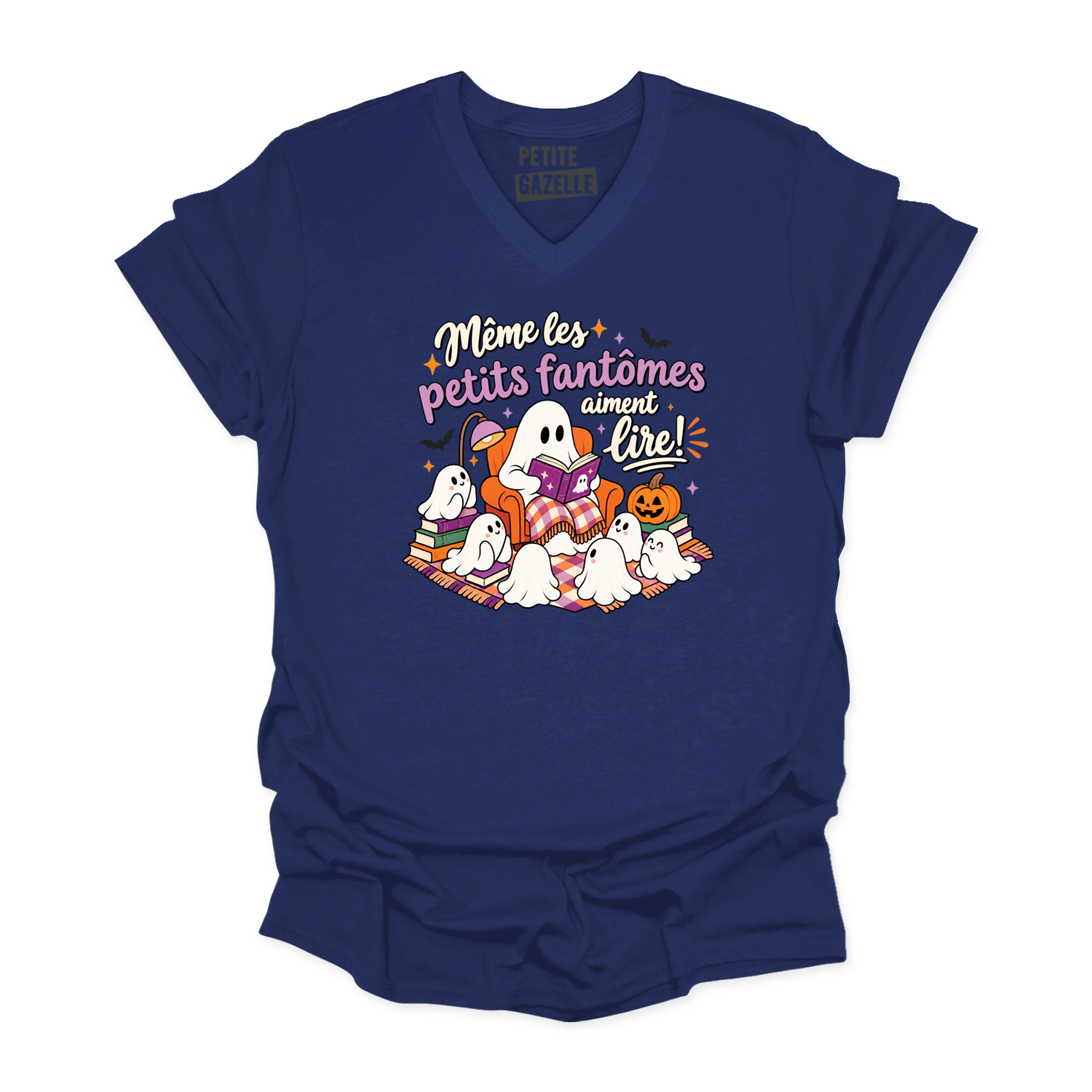 TSHIRT COL en V | Même les petits fantômes aiment lire !