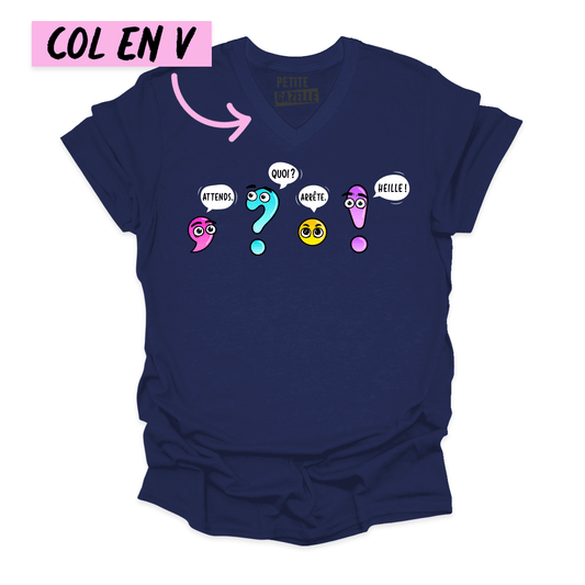 TSHIRT COL en V | Ponctuation - T - SHIRT UNISEXE COL en V - Petite Gazelle Atelier