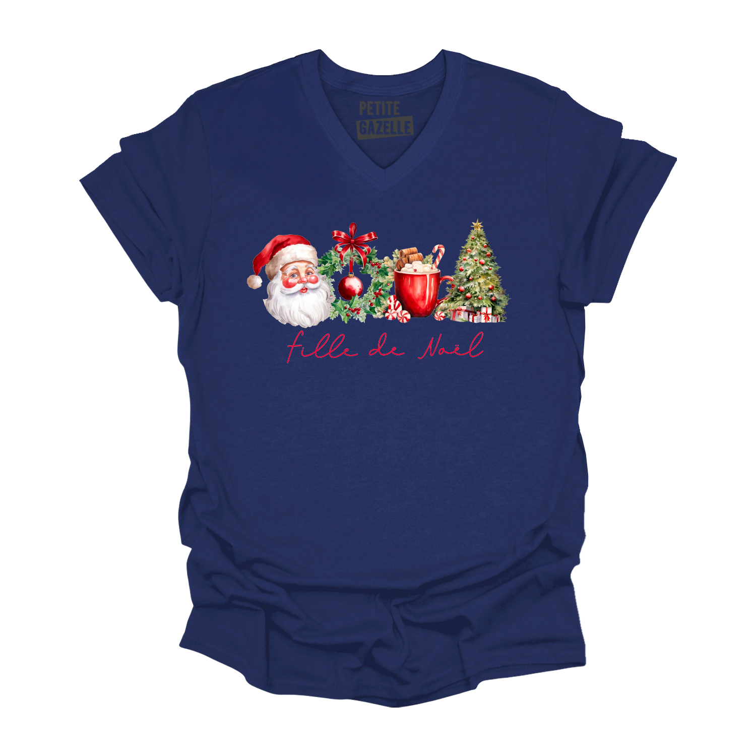 TSHIRT COL en V | Fille de Noël (Couronne)