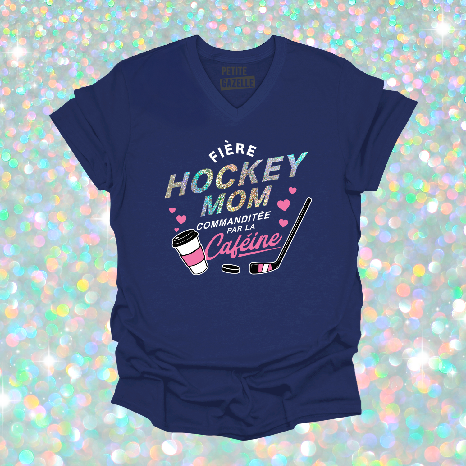 TSHIRT COL en V | Hockey mom (Holographique)