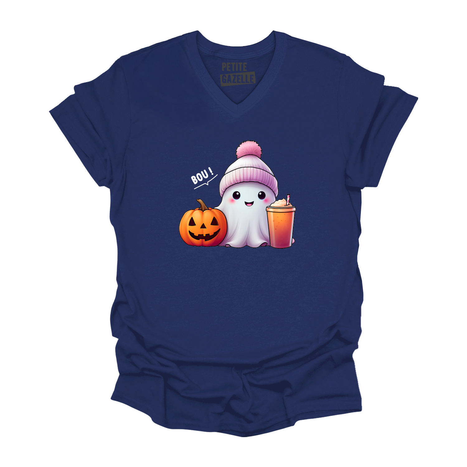 TSHIRT COL en V | Mignon fantôme & citrouille