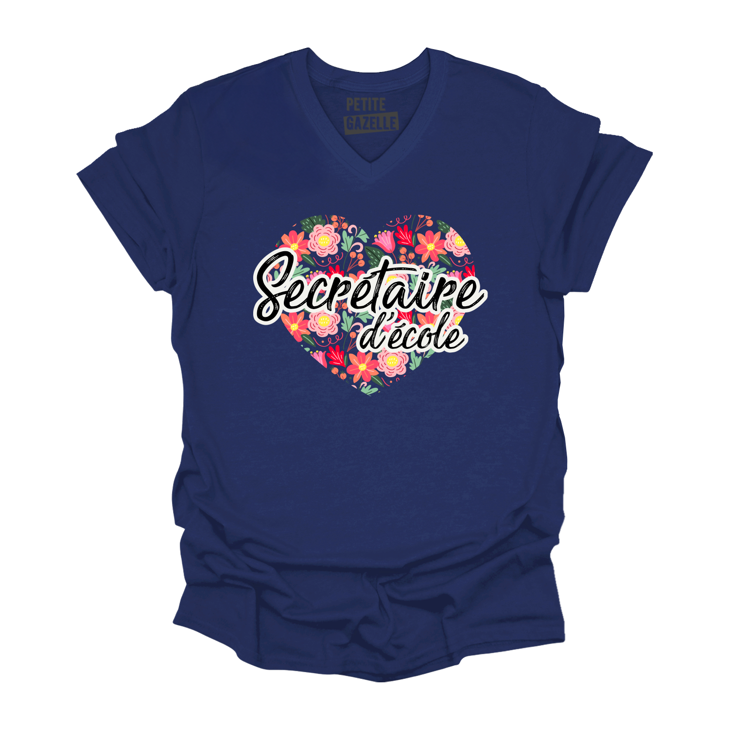 TSHIRT COL en V | Secrétaire Coeurs & Fleurs