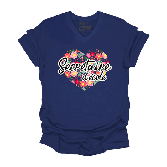 TSHIRT COL en V | Secrétaire Coeurs & Fleurs