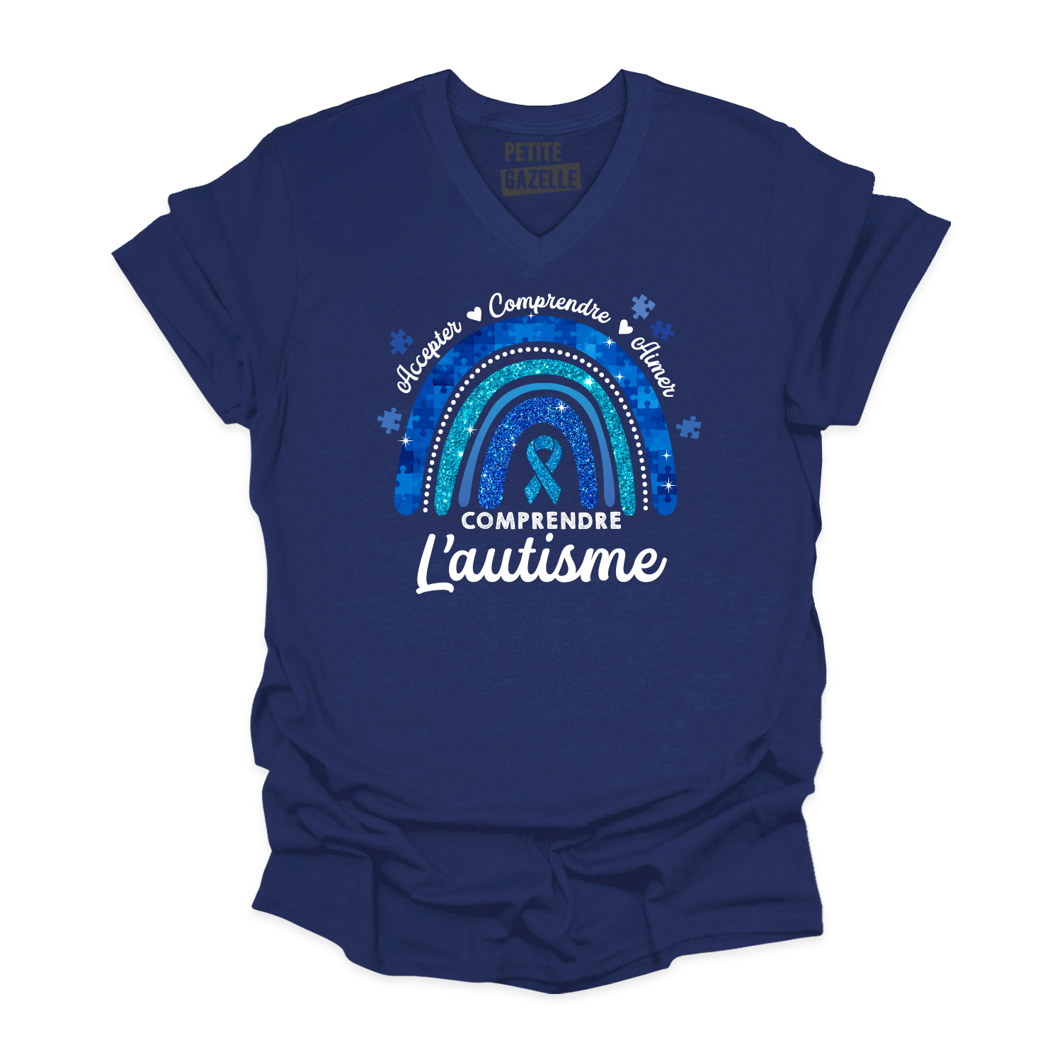 TSHIRT COL en V | Autisme Arc-en-ciel