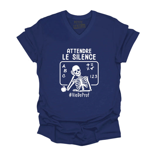 S - T-shirt Unisexe col en V bleu marine - Attendre le silence