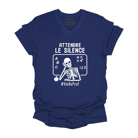 S - T-shirt Unisexe col en V bleu marine - Attendre le silence