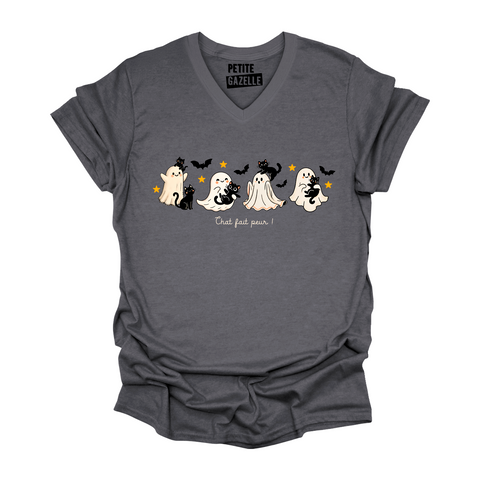 TSHIRT COL en V | Chat fait peur !