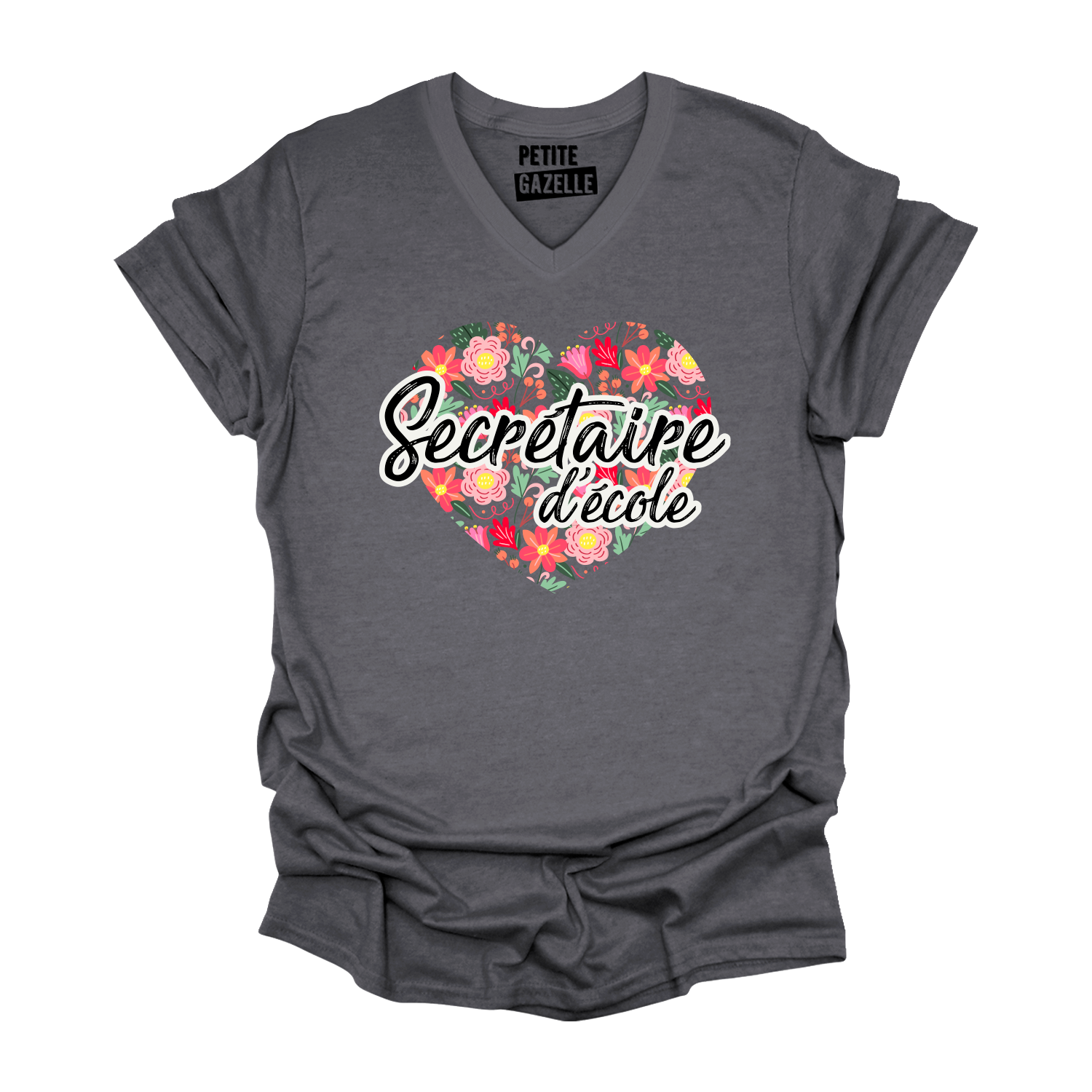 TSHIRT COL en V | Secrétaire Coeurs & Fleurs