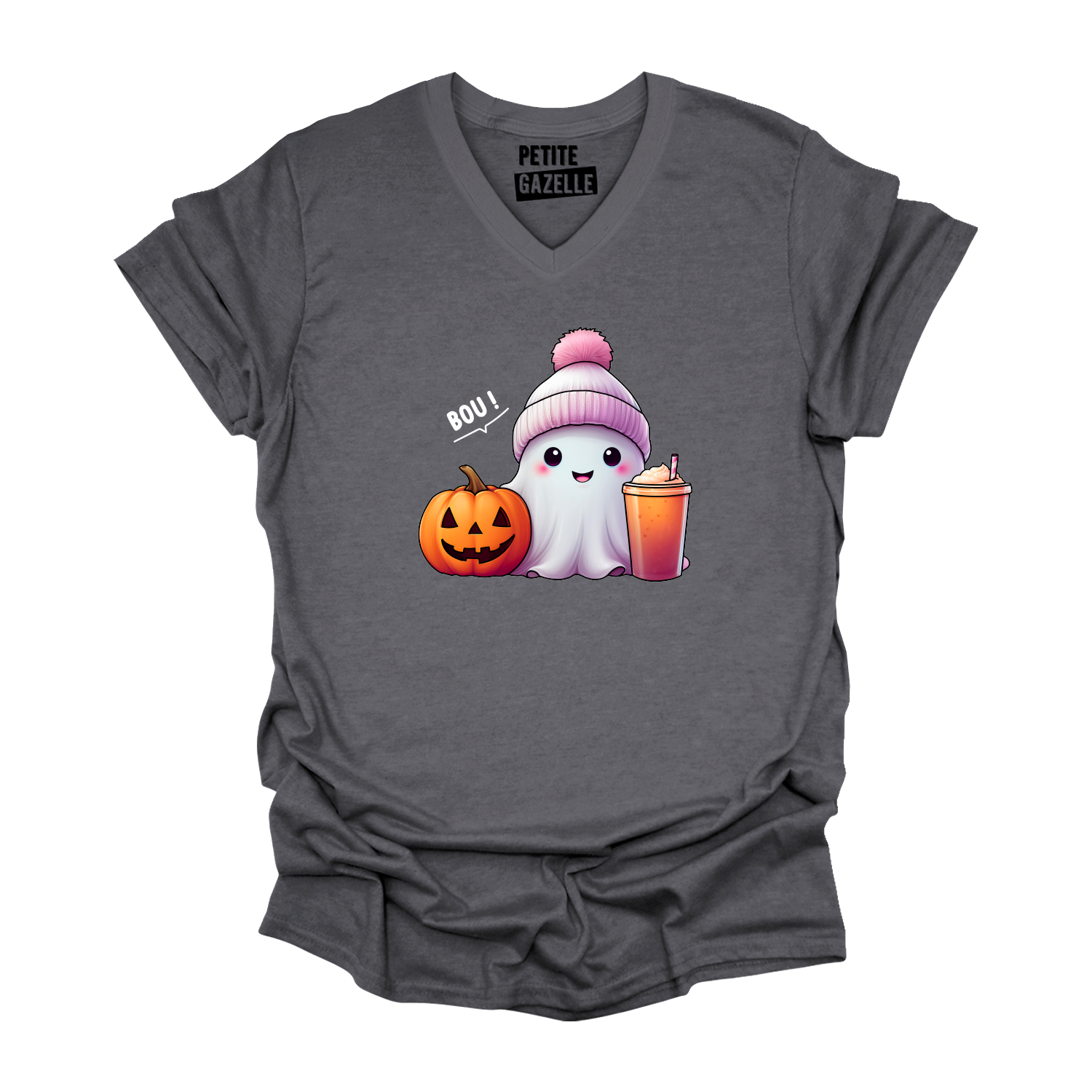 TSHIRT COL en V | Mignon fantôme & citrouille