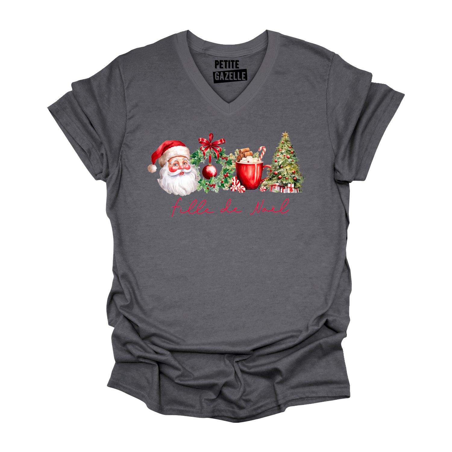 TSHIRT COL en V | Fille de Noël (Couronne)