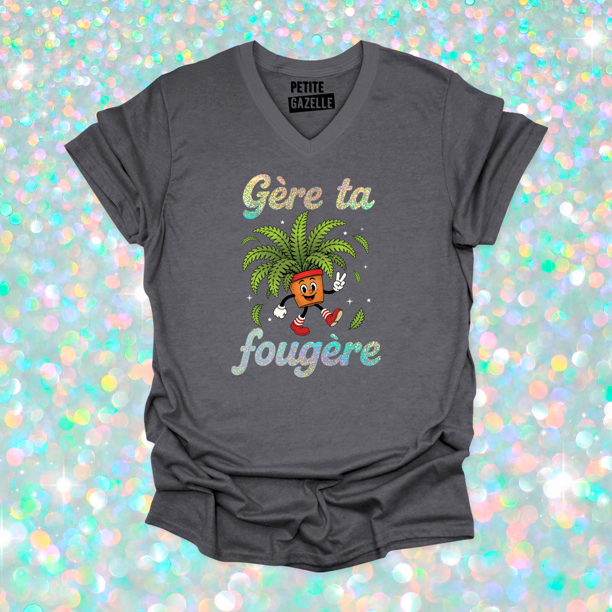 TSHIRT COL en V | Gère ta fougère (Holographique)