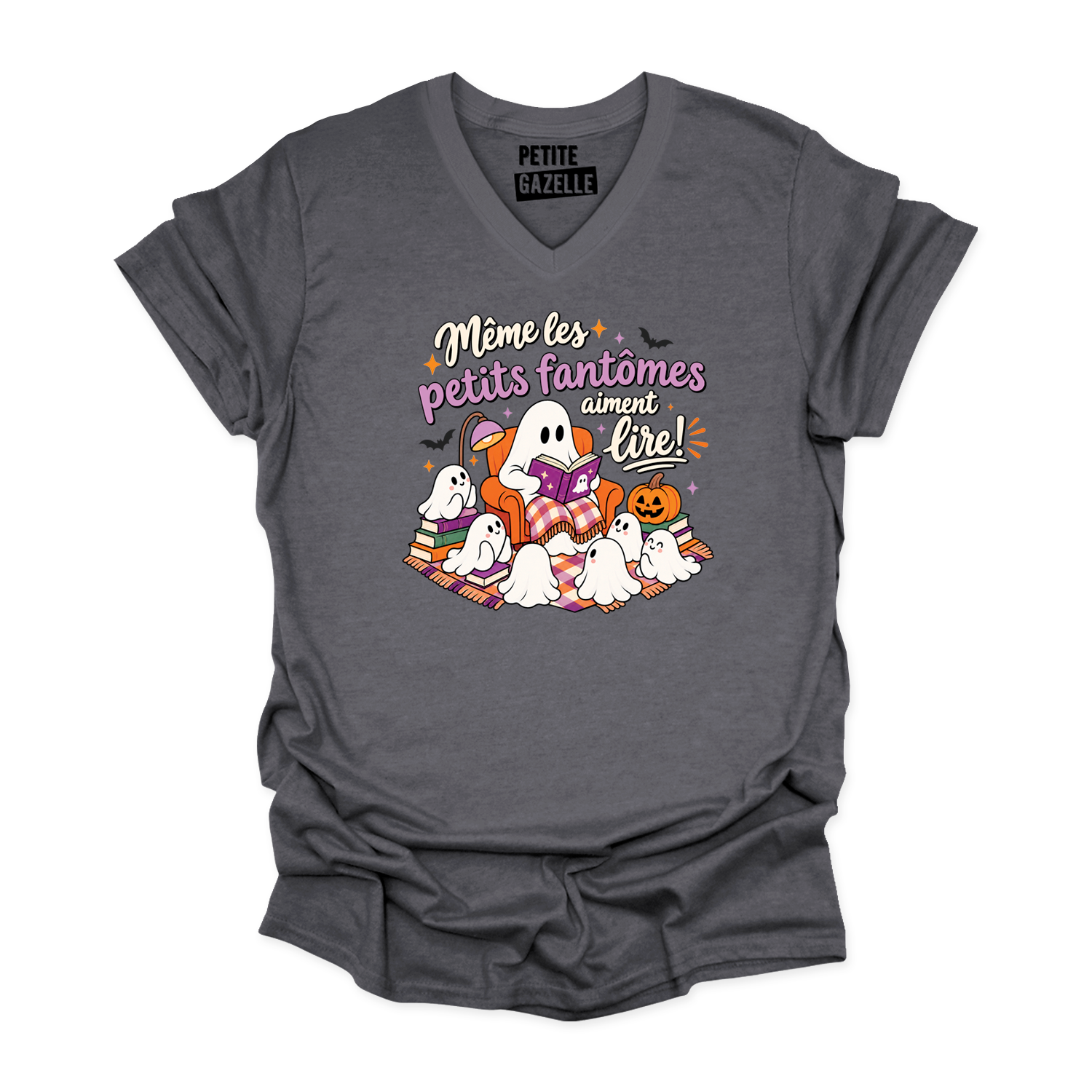 TSHIRT COL en V | Même les petits fantômes aiment lire !