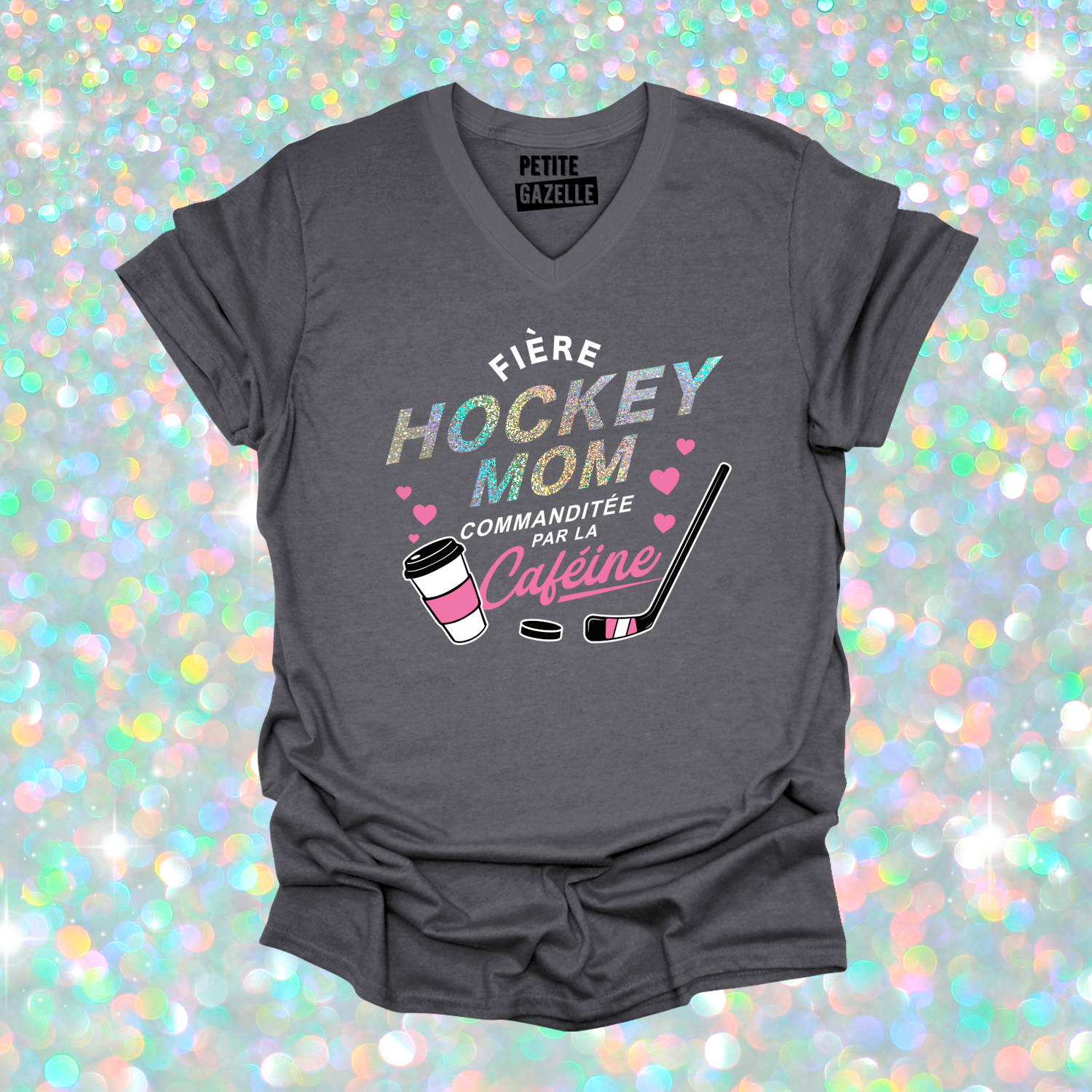 TSHIRT COL en V | Hockey mom (Holographique)