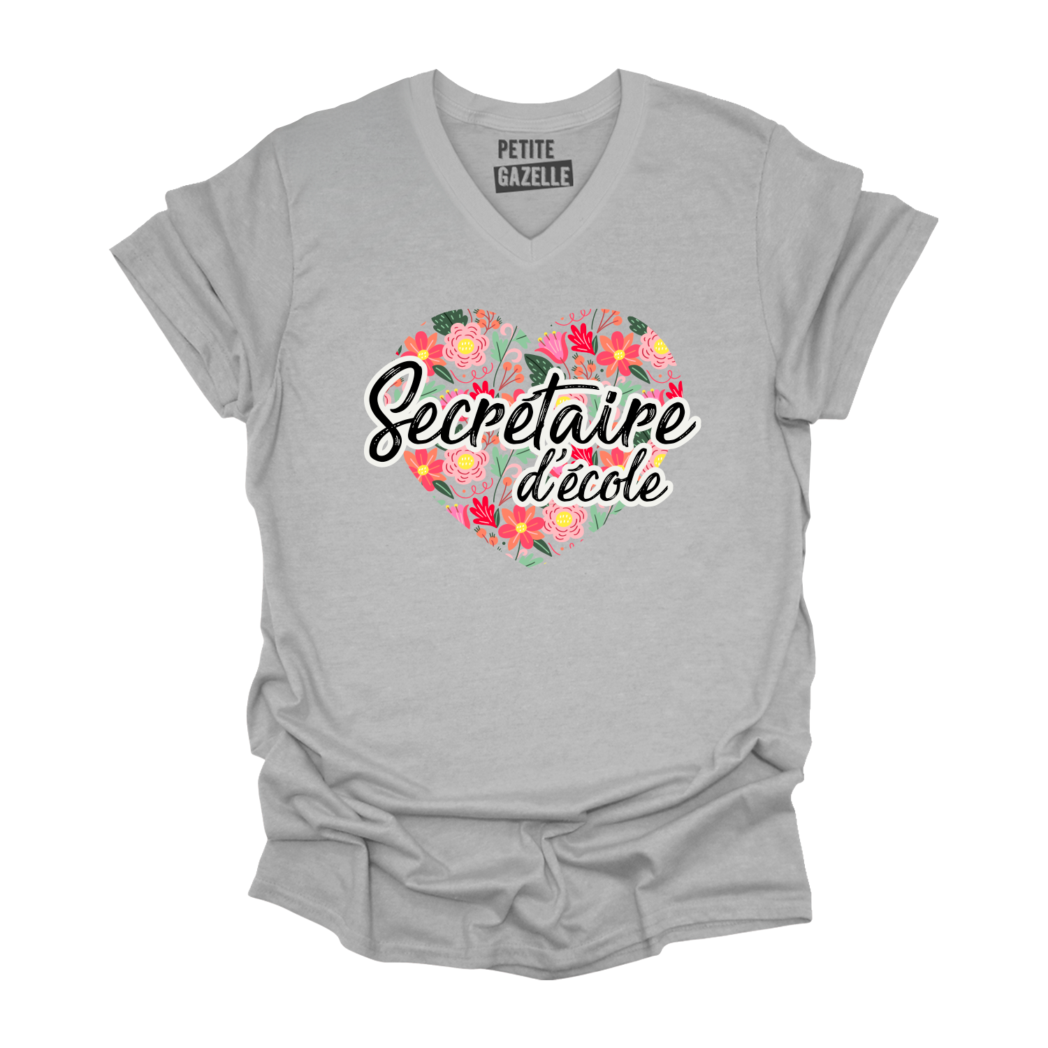 TSHIRT COL en V | Secrétaire Coeurs & Fleurs