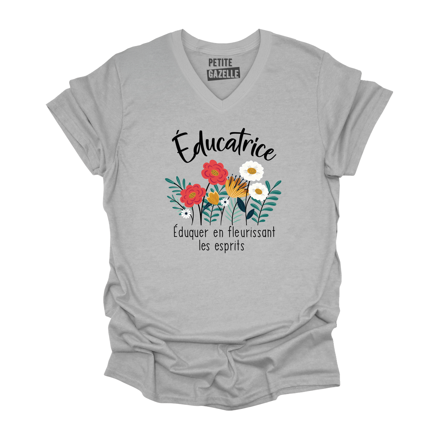 TSHIRT COL en V | Educatrice, Fleurir les esprits