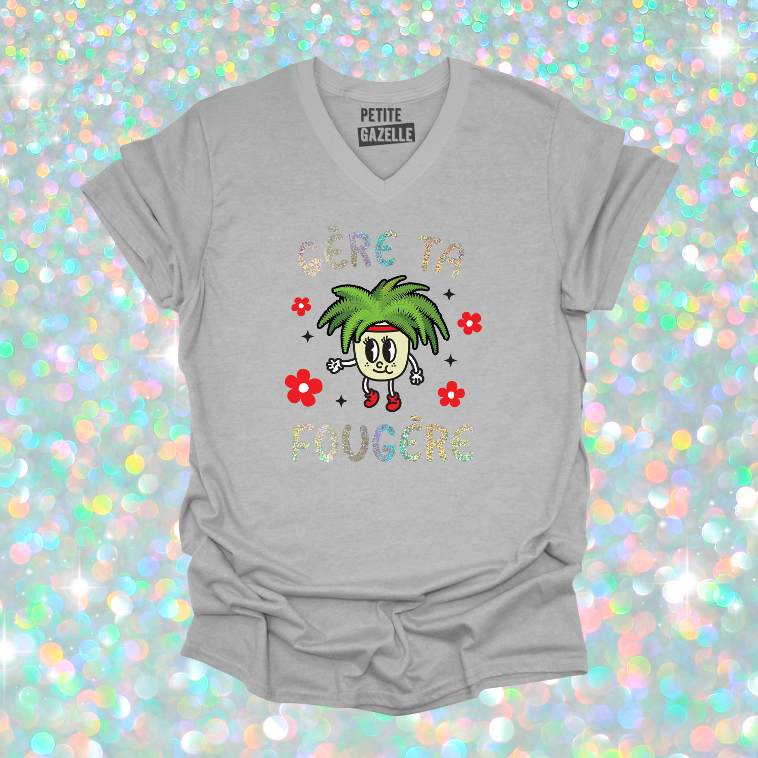 TSHIRT COL en V | Gère ta fougère (Holographique)