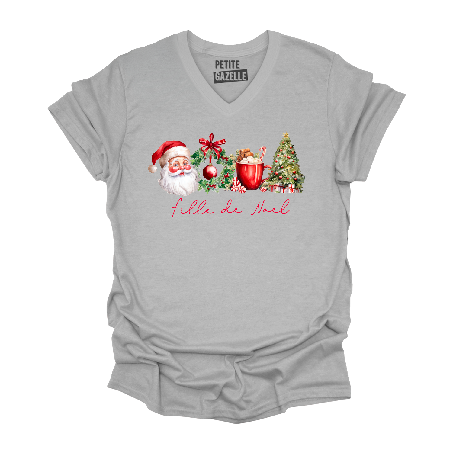 TSHIRT COL en V | Fille de Noël (Couronne)