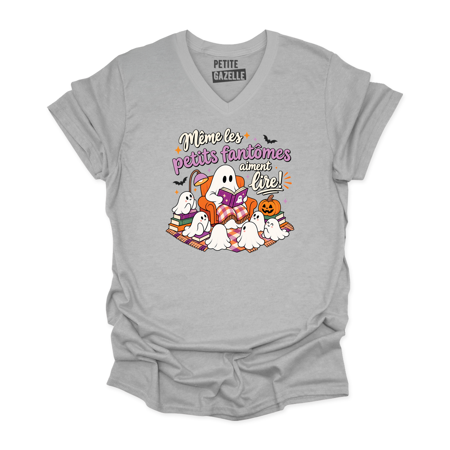 TSHIRT COL en V | Même les petits fantômes aiment lire !