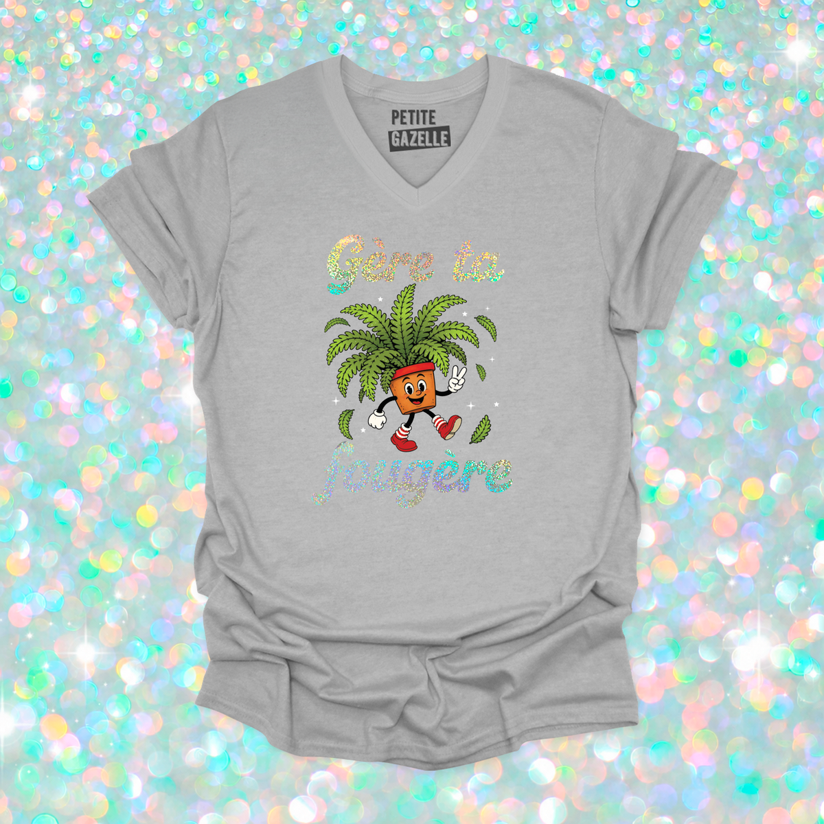 TSHIRT COL en V | Gère ta fougère (Holographique)