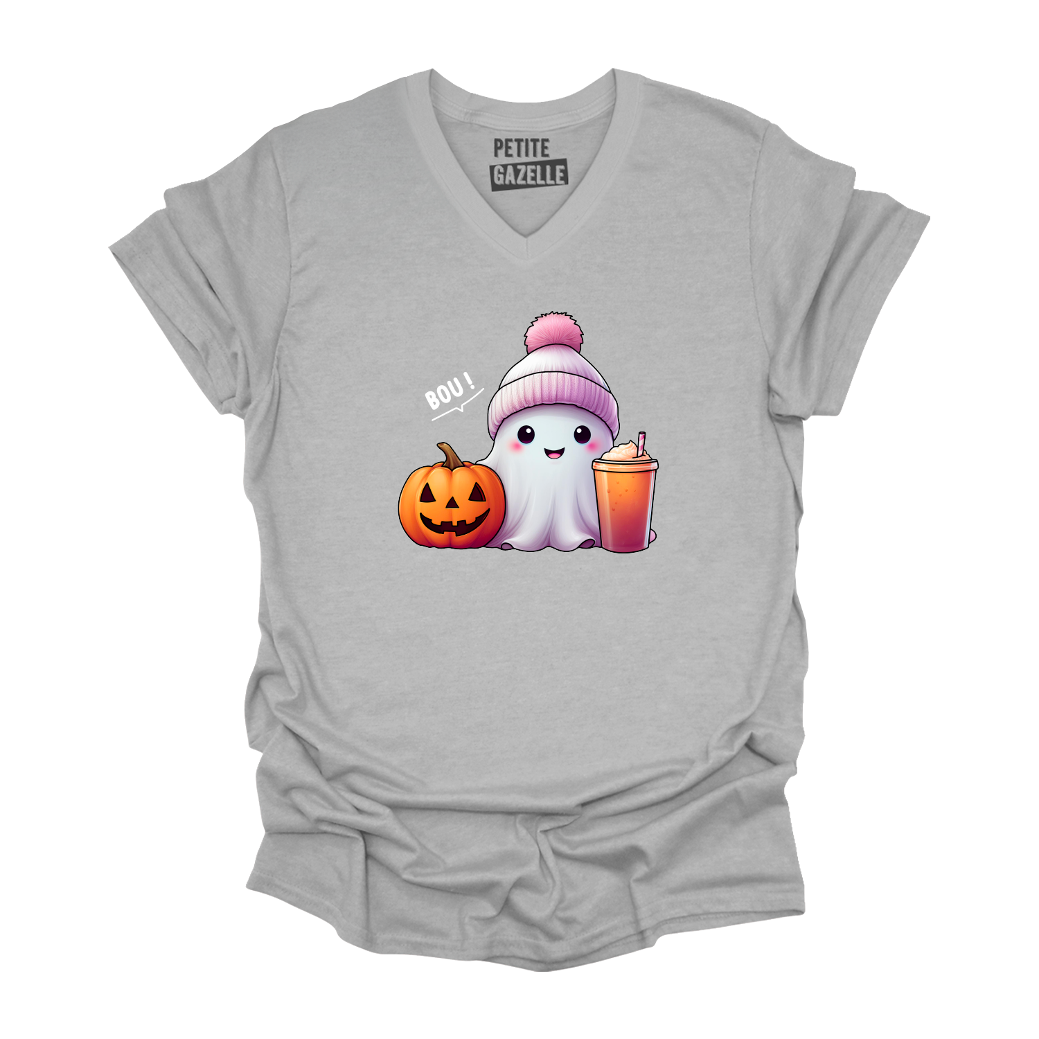 TSHIRT COL en V | Mignon fantôme & citrouille