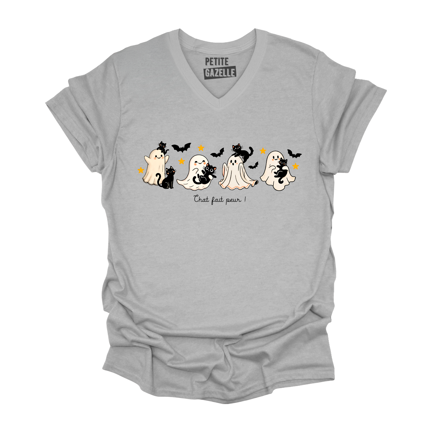 TSHIRT COL en V | Chat fait peur !