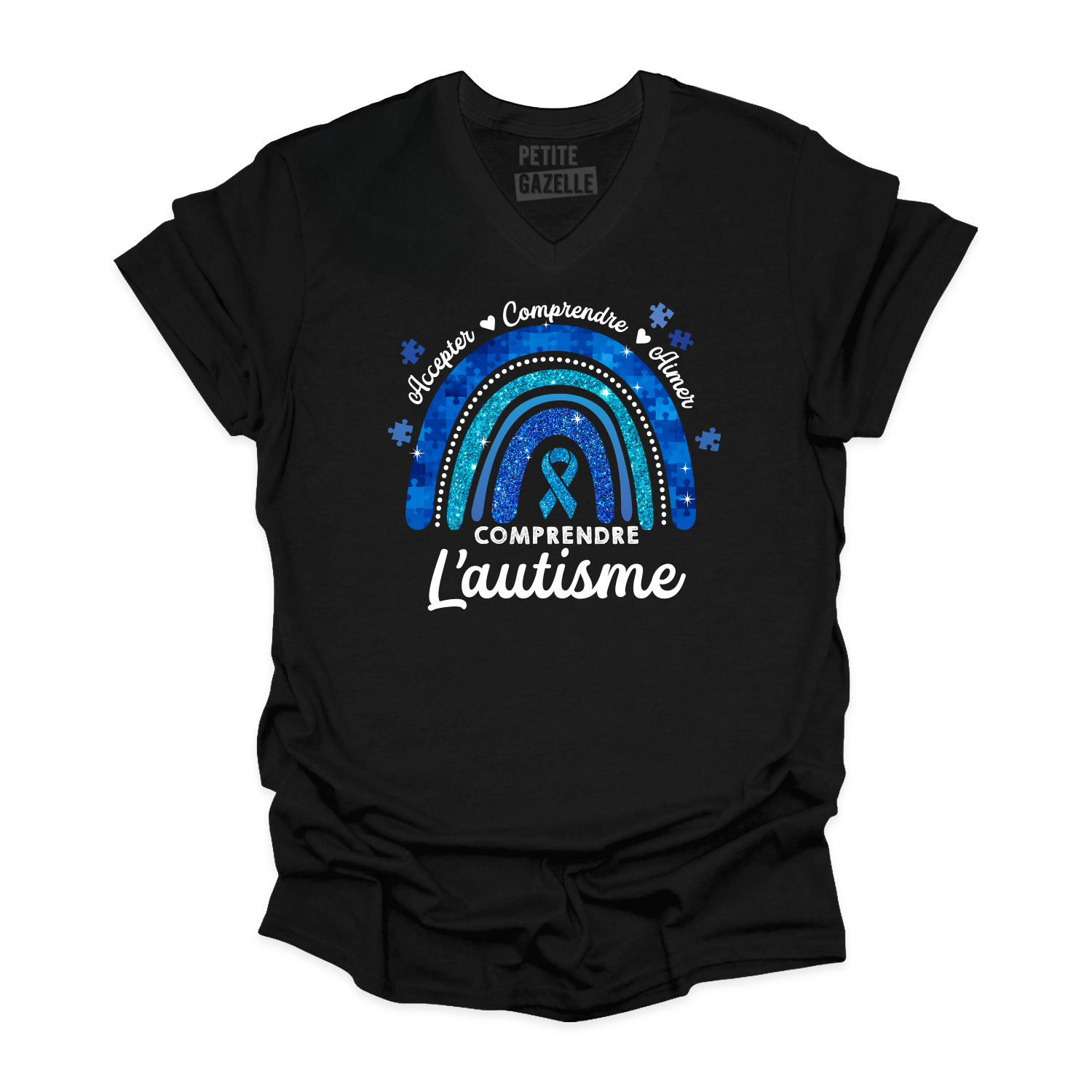 TSHIRT COL en V | Autisme Arc-en-ciel
