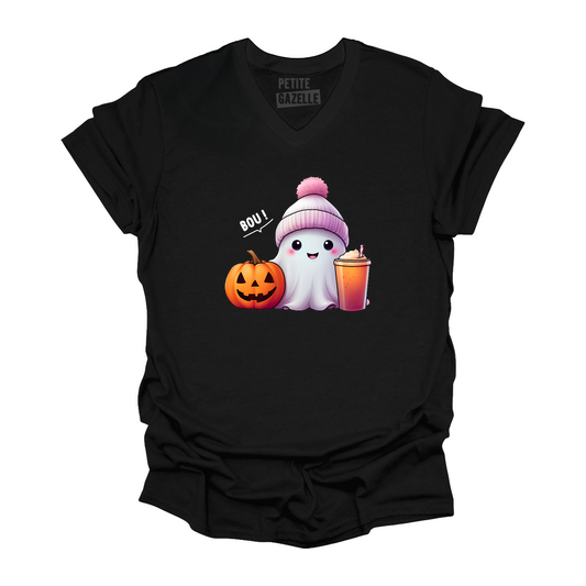 TSHIRT COL en V | Mignon fantôme & citrouille