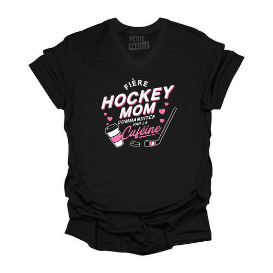 TSHIRT COL en V | Hockey Mom - Commanditée par la caféine