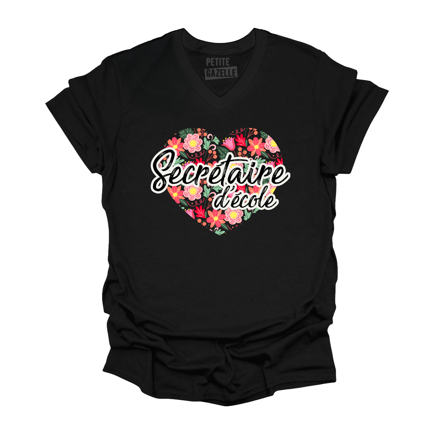 TSHIRT COL en V | Secrétaire Coeurs & Fleurs